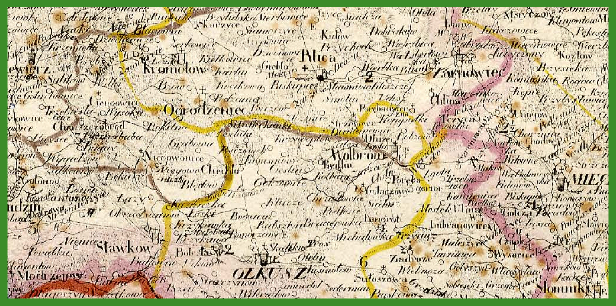 „Mappa jeneralna woiewodztwa krakowskiego wraz z okręgiem Wolnego Miasta Krakowa ułożona według nayłepszych źródeł przez Juliusza Colberg" (1827).