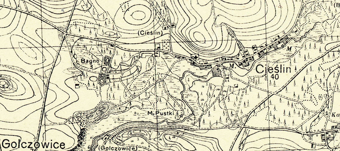 Mapa Wojskowego Instytutu Geograficznego z lat 1932-41 (Pas 47- Słup 29 - Klucze) (fragment z zaznaczonymi literą M oraz gwiazdkami młynami wodnymi)
