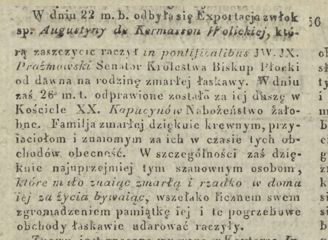 Nekrolog po śmierci Augustyny Wolickiej w dniu 18.06.1829 r. (2) (Kurier Warszawski nr 169 z 1829 r.).