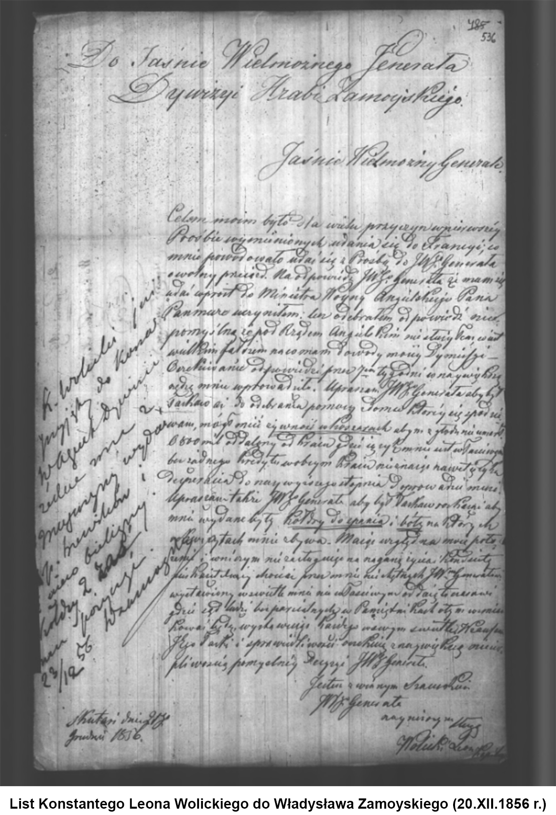 List Konstantego Leona Wolickiego do Władysława Zamoyskiego (20.XII.1856 r.)
