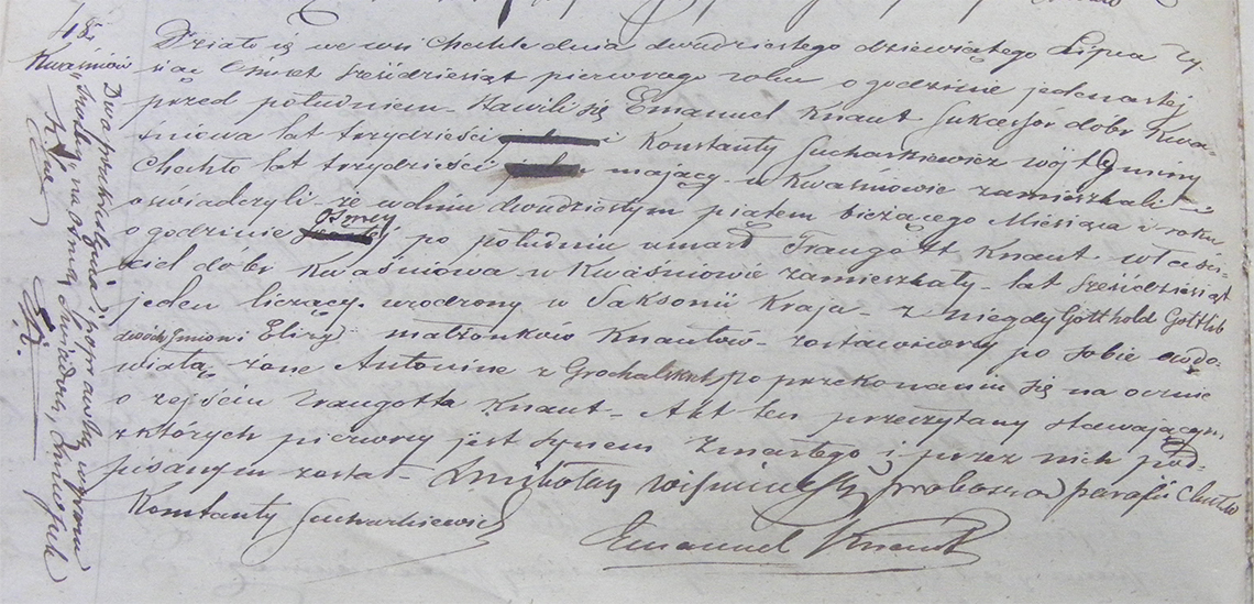 Akt stanu cywilnego zgonu Traugott Knaut 25.07.1861 r. (Chechło)