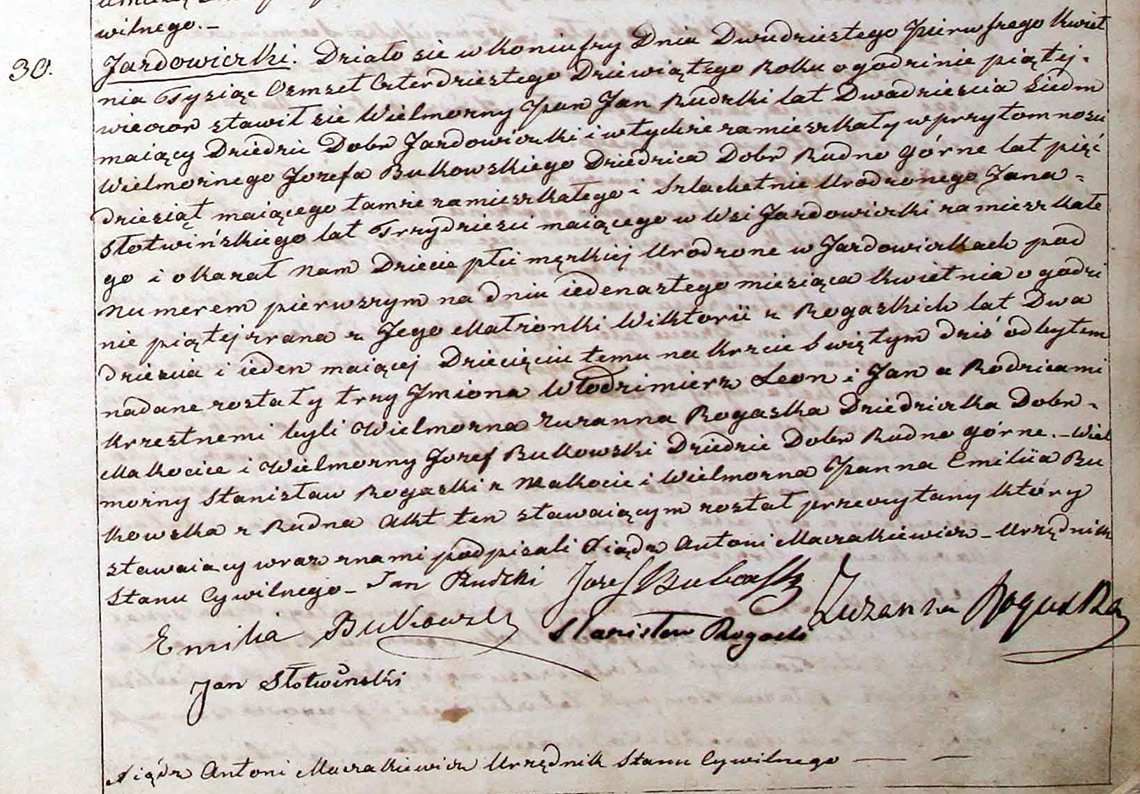 Akt stanu cywilnego urodzenia Włodzimierz Leon Jan Rudzki 11.04.1849 r.