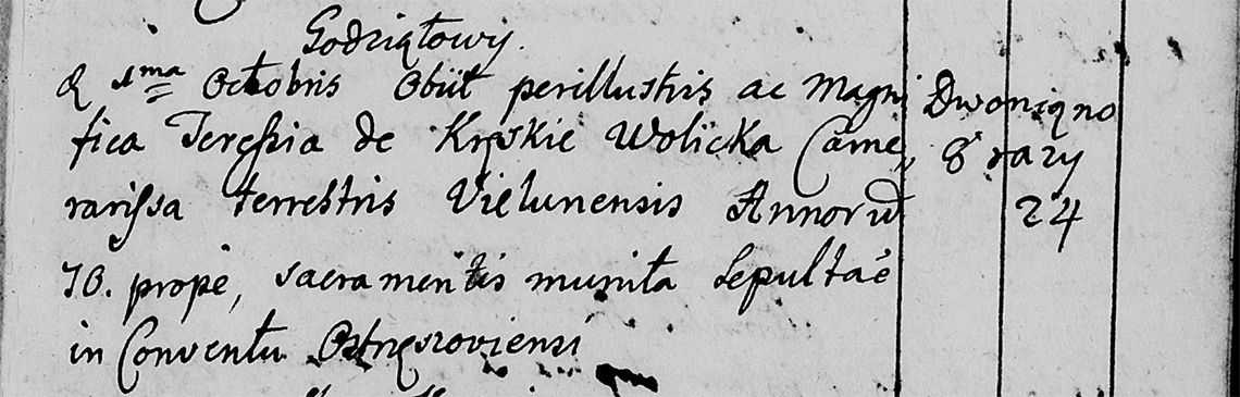 Akt metrykalny zgonu Teresa zd. Kręska Wolicka w dniu 01.10.1758 r.