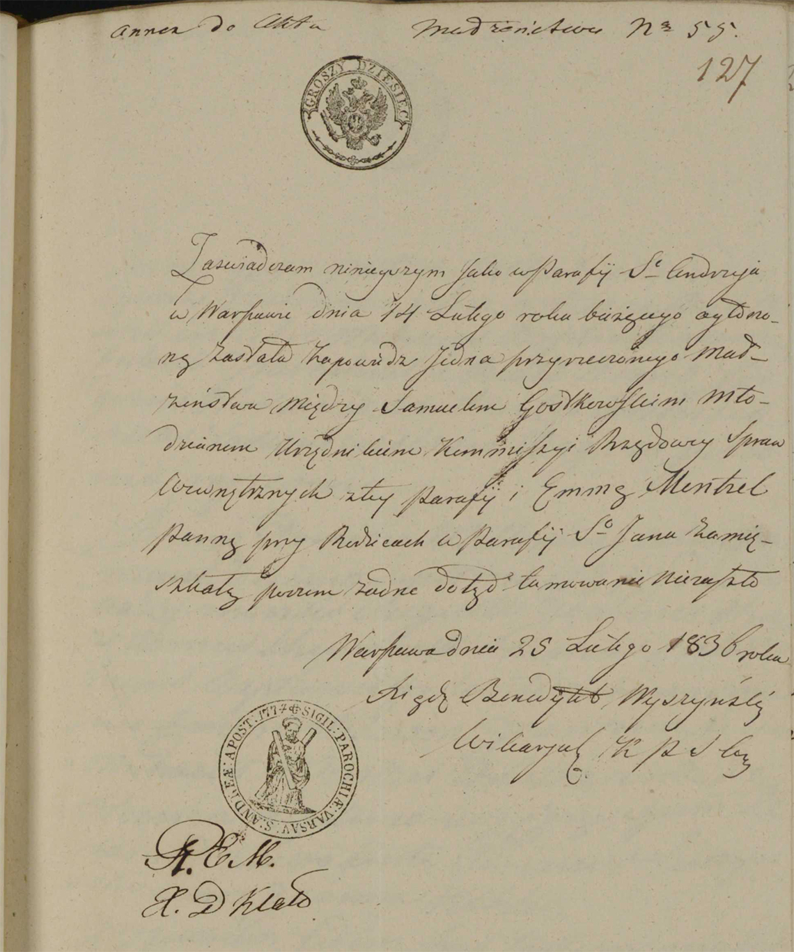 Aneksy do aktu małżeństwa Samuel Gostkowski & Emma Mentzel w dniu 04.04.1836 r. (aneks 2)