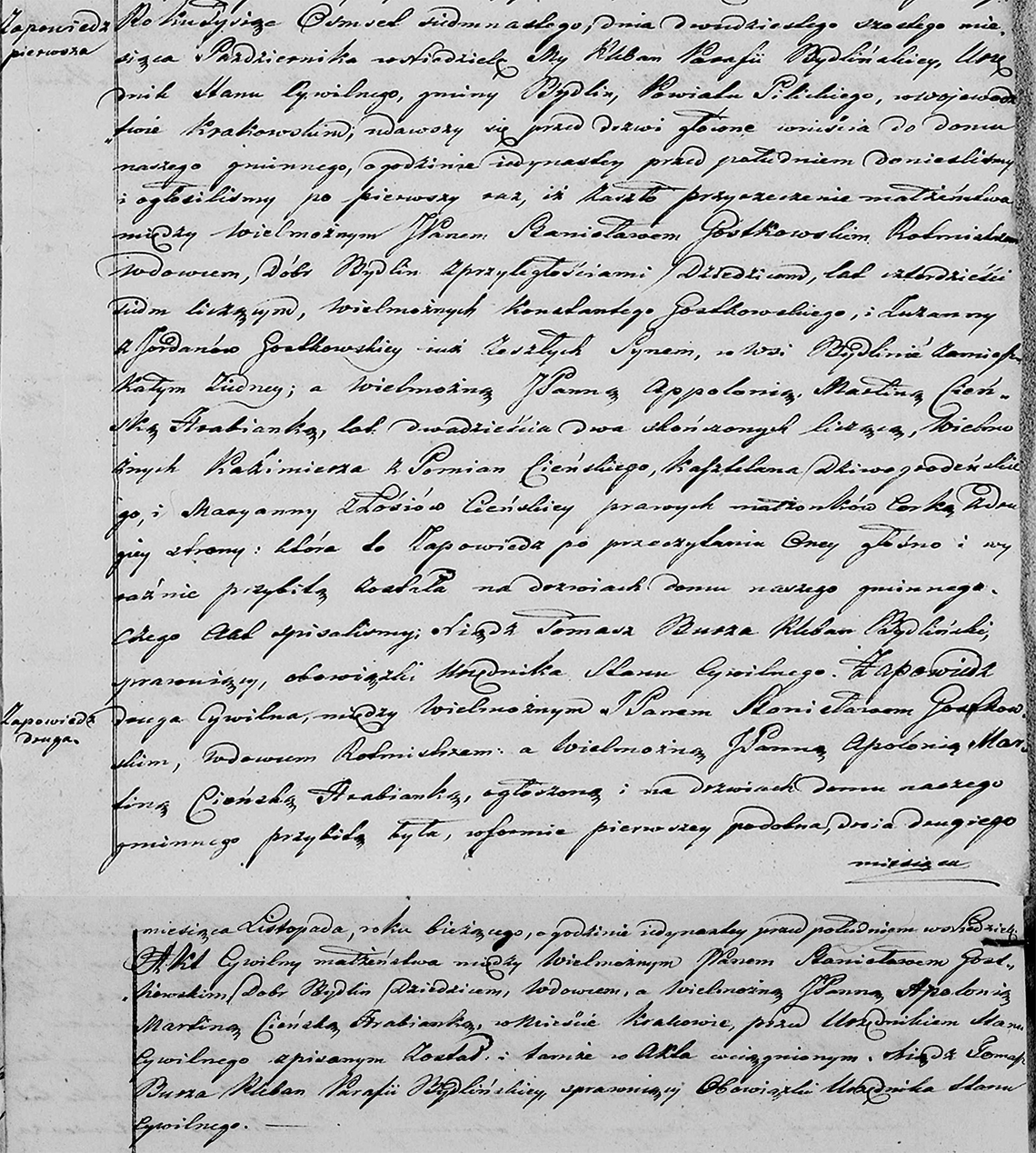 Stanisław Gostkowski & Appolonia Martina Cieński małż. 03.11.1817 r. (zapowiedzi - par. Bydlin 1817)
