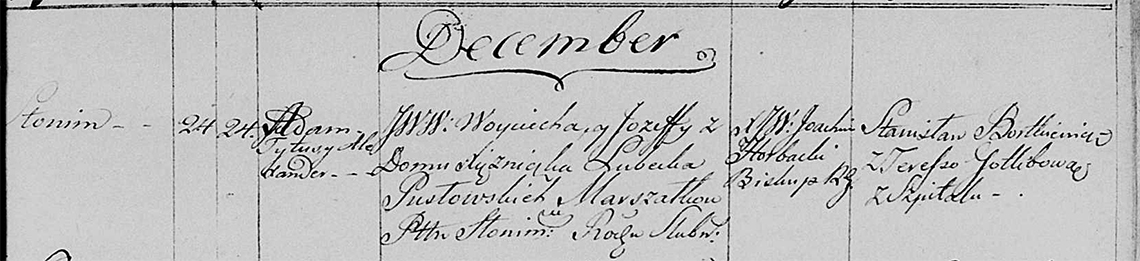 Akt metrykalny chrztu Adam Tytus Alexander Pusłowski 24.12.1803 r.