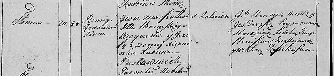 Akt metrykalny chrztu Romigi Franciszek Adam Pusłowski 22.09.1806 r.