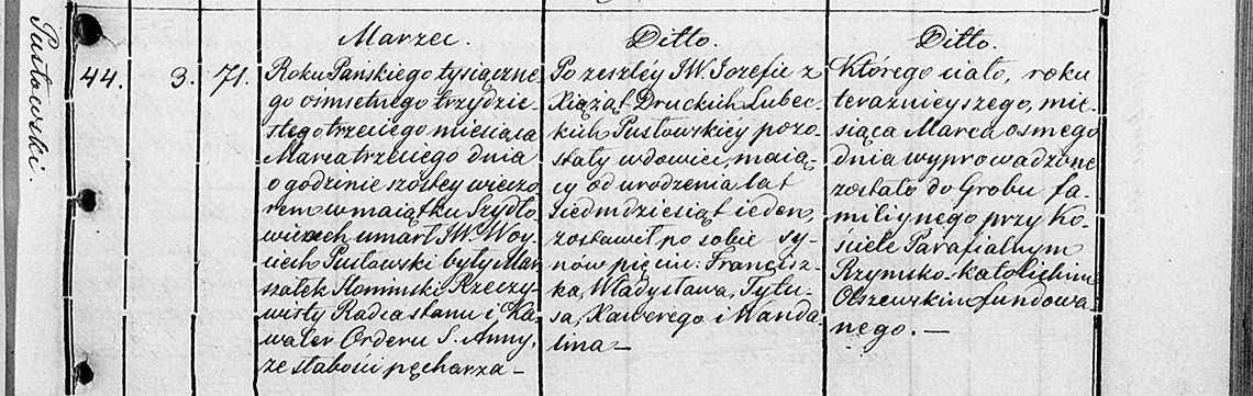 Akt metrykalny zgonu Woyciech Pusłowski 03.03.1833 r.