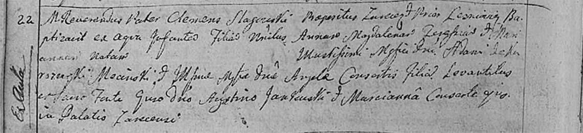 Akt metrykalny chrztu Anna Magdalena Teresa Marianna Męcińska dn. 22.07.1764 r.