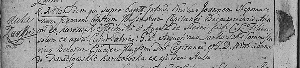 Akt metrykalny chrztu Jan Nepomucen Jan Kanty Męciński 14.05.1780 r.