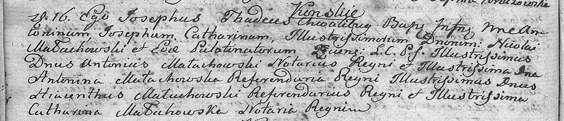 Akt metrykalny chrztu Antonina Józefa Katarzyna Małachowska 16.02.1774 r.