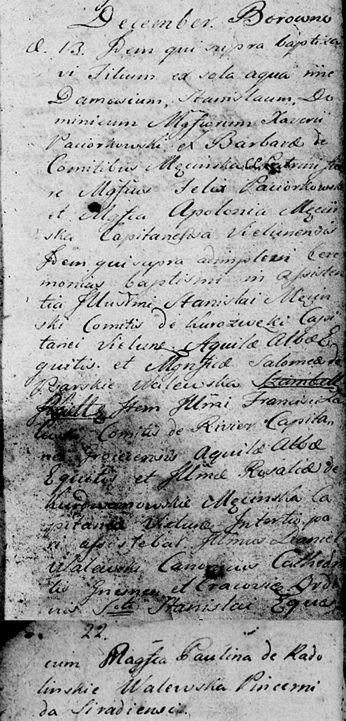 Akt metrykalny chrztu Damazy Stanisław Paciorkowski 13.12.1795 r.