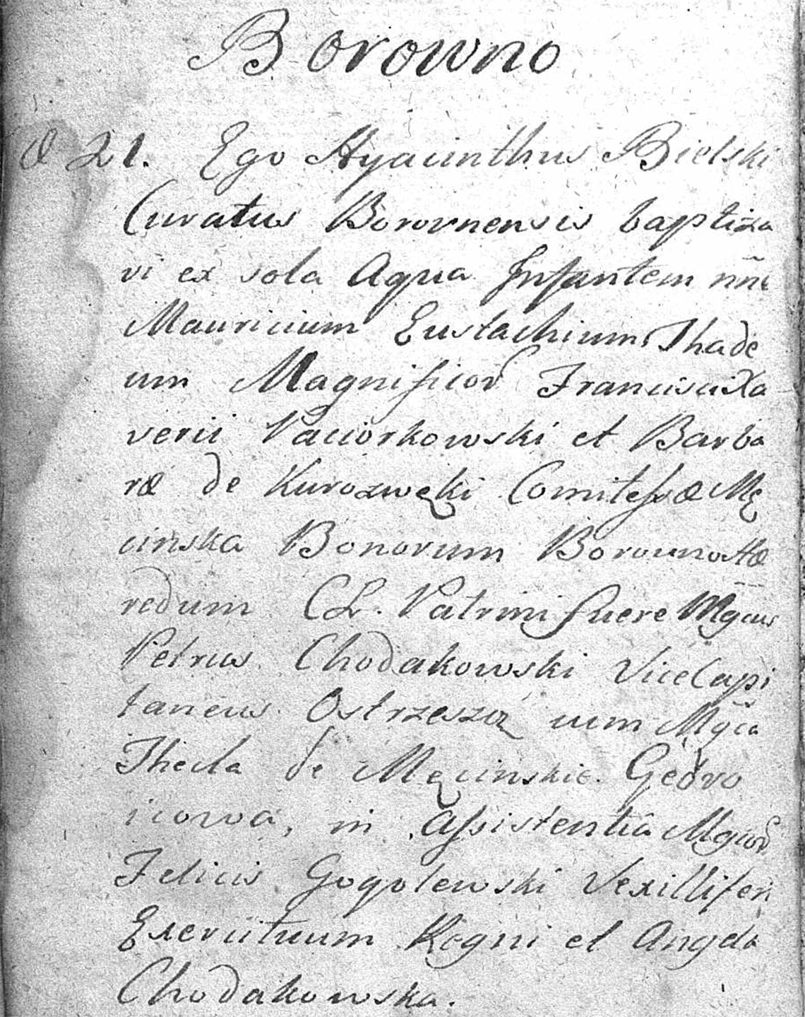 Akt metrykalny chrztu Maurycy Eustachy Tadeusz Paciorkowski 21.09.1794 r.