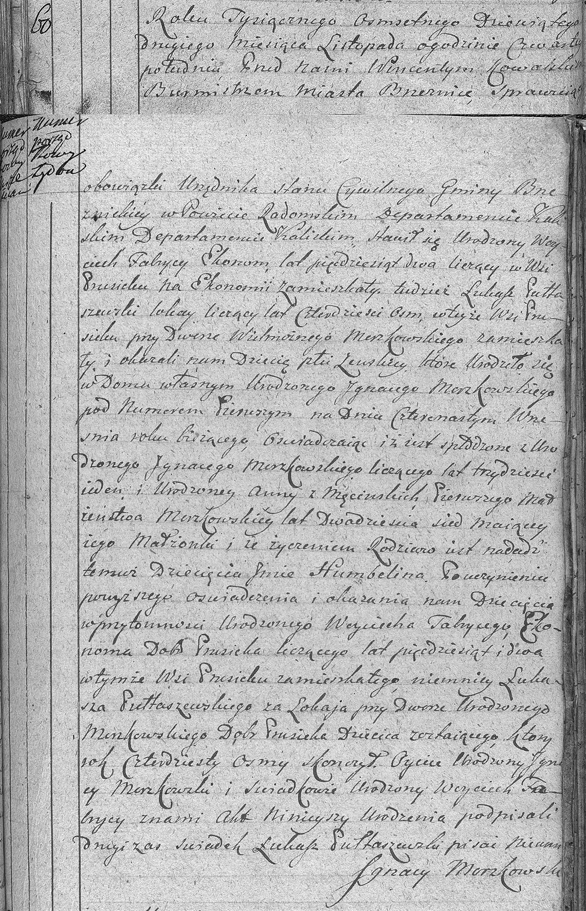 Akt stanu cywilnego ur. Humbelina Morzkowska 14.09.1809 r.