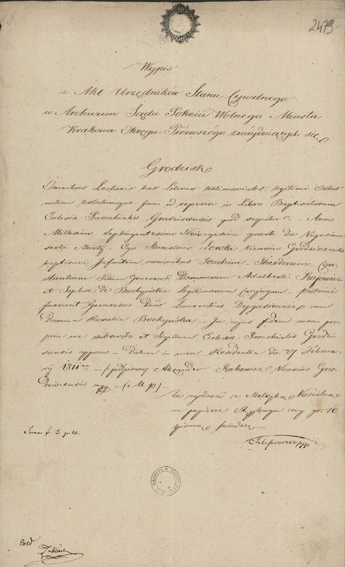 Alegaty do małżeństwa Joachim Teodor Konstanty & Julia hr. Lanckorońska (13.10.1834 r.) (1)