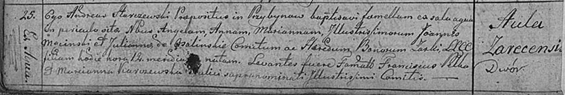 Akt metrykalny chrztu Aniela Anna Marianna Męcińska 25.07.1815 r.