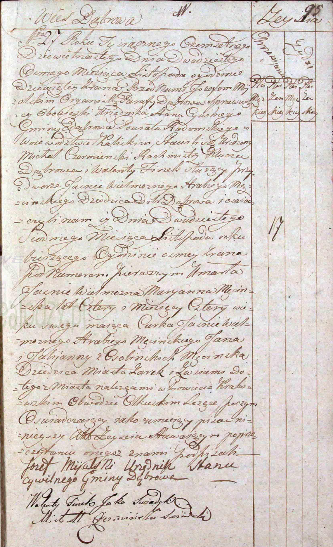 Akt stanu cywilnego zgonu Maryanna Męcińska 27.11.1819 r.