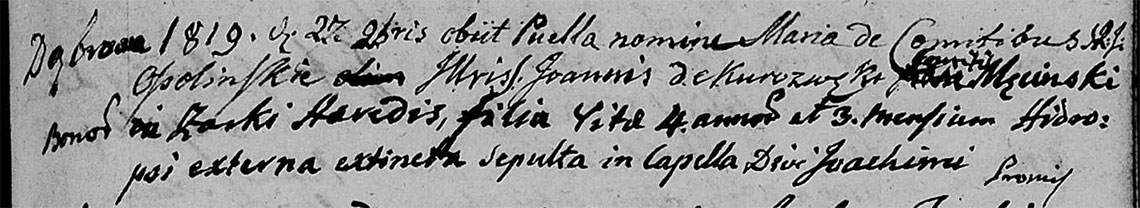 Akt metrykalny zgonu Maria Męcińska 27.11.1819 r.